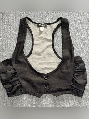 Valia Cyber Grunge Cropped Vest Steampunk Corporate Goth Racerback Ruched L